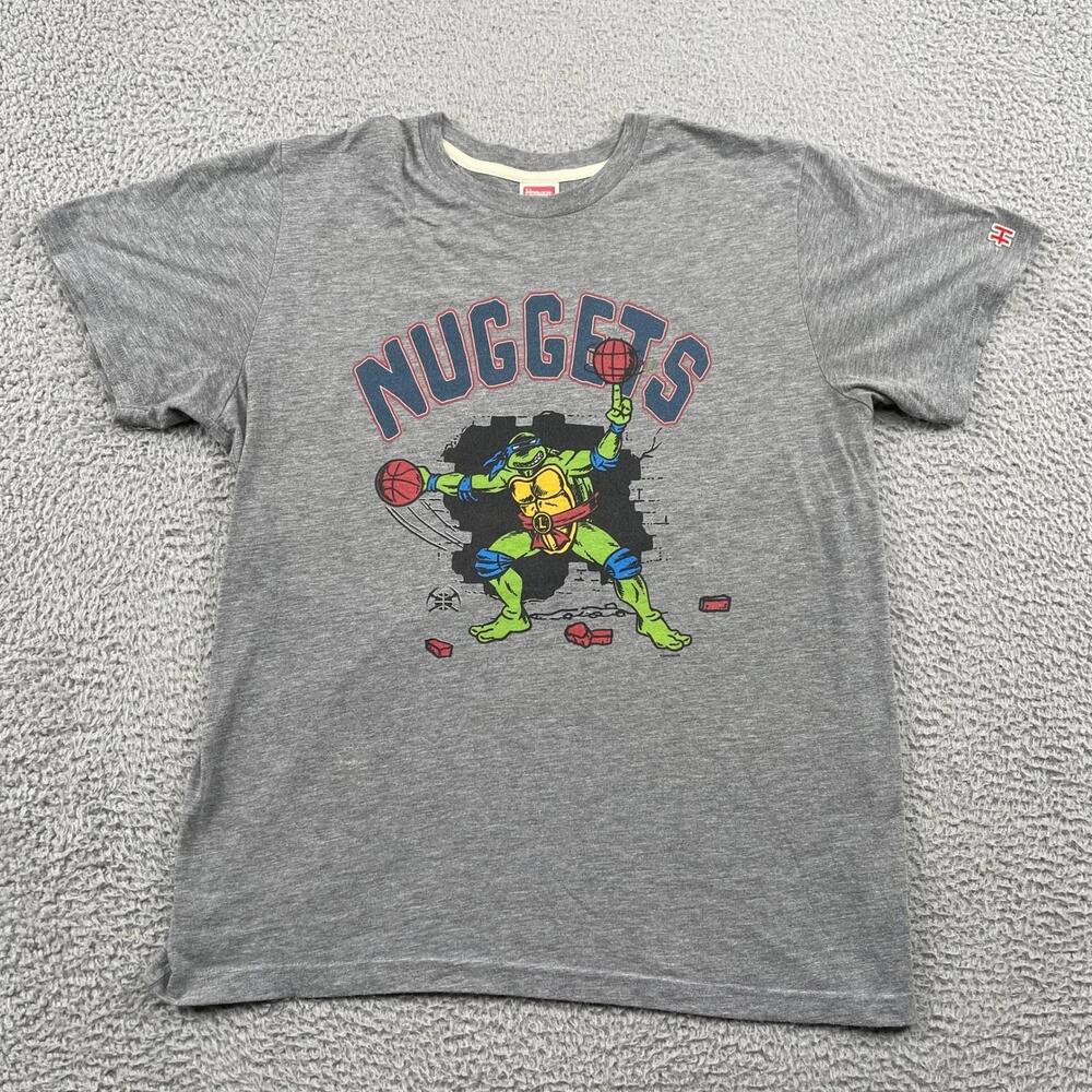 Denver Nuggets Tmnt T-Shirt Mens Large Gray Leonardo Basketball Tri-Blend Homage